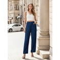thumbnail image 5 of GIRUNS Women's Casual Wide Leg Pants High Waisted Button Loose Pants with Pockets Business Trousers Dark Blue 2XL, 5 of 6