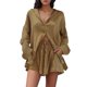 thumbnail image 1 of Conjunto de camisa de manga larga lisa y pantalones cortos para mujer: ropa informal de playa, cintura elástica, tallas S-XXL, contorno de pecho 130-146 cm, 1 of 5