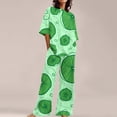 thumbnail image 3 of BWASD Women Pajama Sets 2 Piecee Plus Size Breathable Floral Print Shorts Sleeve Top and Pant Summer Soft Sleepwear Fashion Leisure Loungewear Pjs Outfits (Green L), 3 of 6