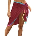 thumbnail image 3 of Womens Beach Wrap Swimsuit Coverup Sheer Mesh Short Sarong Bikini Scarf Beach Skirt Summer Swimwear with Colorful Pompom, 3 of 5
