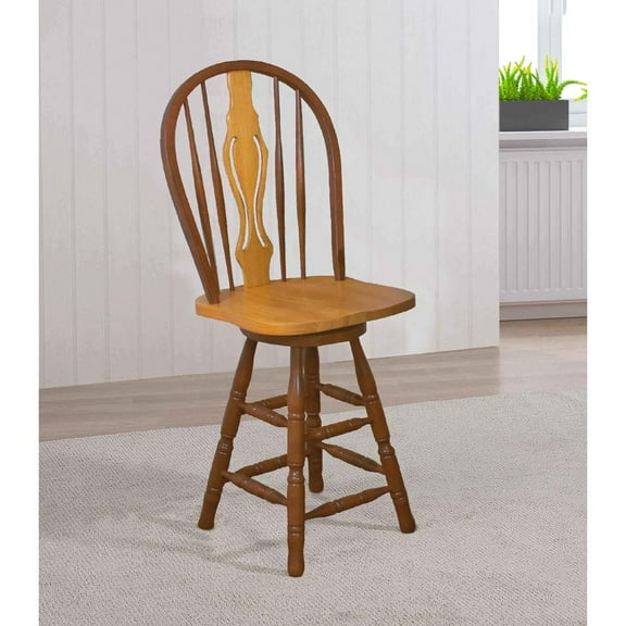Sunset Trading Oak Selections Keyhole 24" Wood Barstool in Nutmeg Brown/Oak