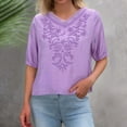 thumbnail image 7 of Uaswgudfs Women's Short Sleeve V - neck Blouse Retro Embroidered Boho Casual Summer Shirt Loose Fit Lightweight Top Purple S, 7 of 7