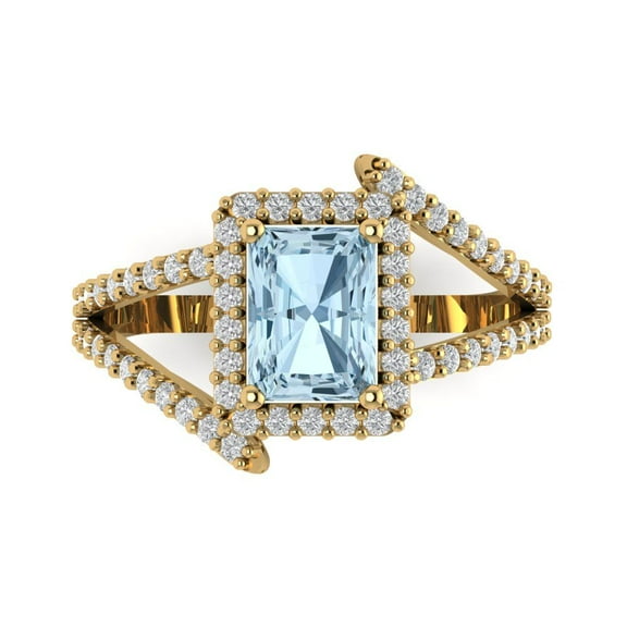 Solitaire with Accents Engagement Ring for Women - 1.935ct Simulated Blue Diamond in 18K Yellow Gold Promise Ring
