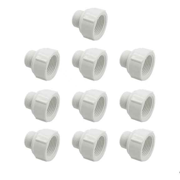 FangKingNo 10pcs PVC Garden Hose Reducer Female bushing Coupling 1/2" male to 3/4" Female Thread Adapter Connector to Pipe Fittings White