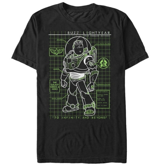 Men's Toy Story Buzz Lightyear Diagram  Graphic Tee Black Small