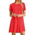 thumbnail image 2 of YHAJDS Women and Dress Plus Size Short Sleeve Solid Color Casual Loose T Shirt Dress, 2 of 5
