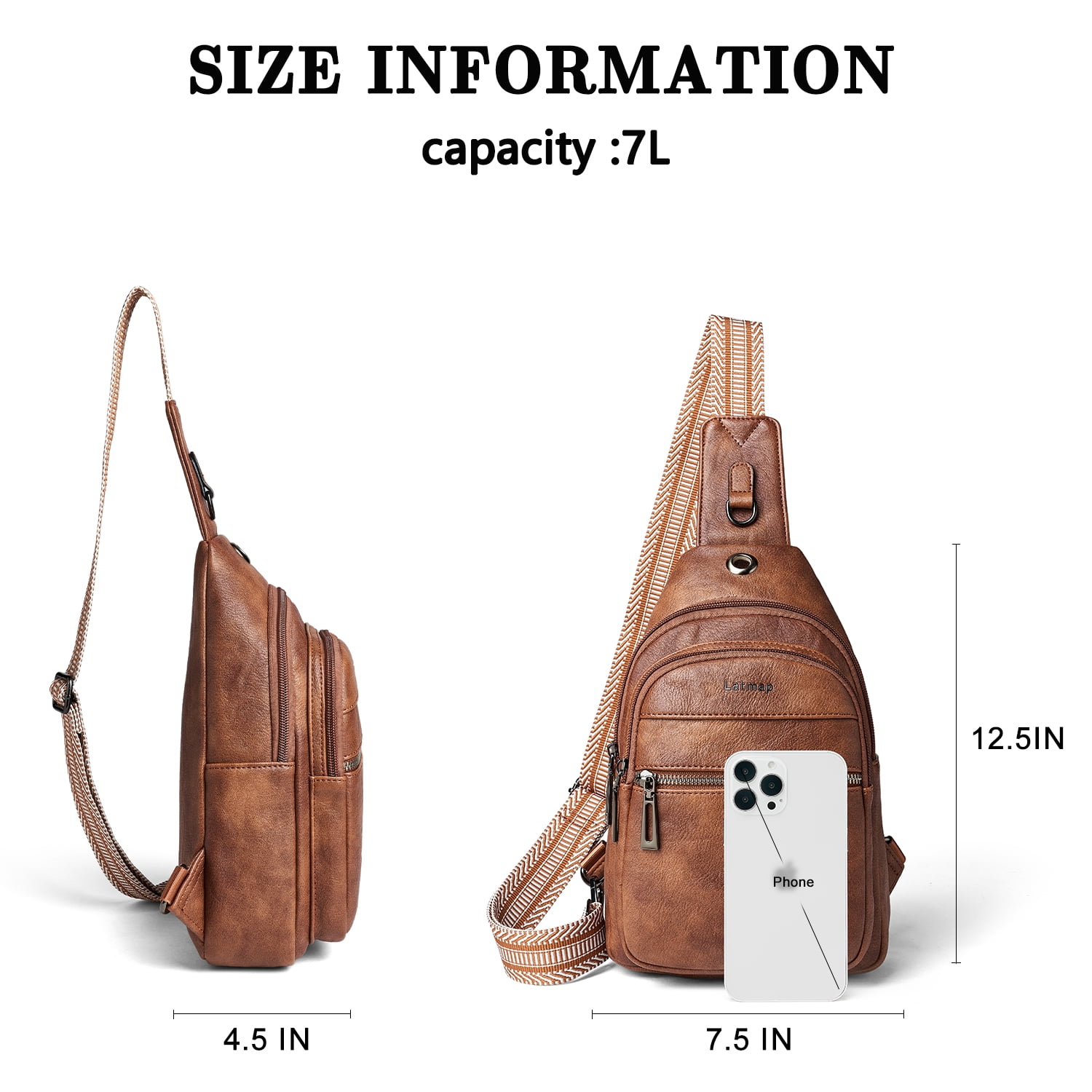 LATMAP Crossbody Sling Bag for Women, Adjustable Straps, Suitable for Travel and as a Gift, Brown