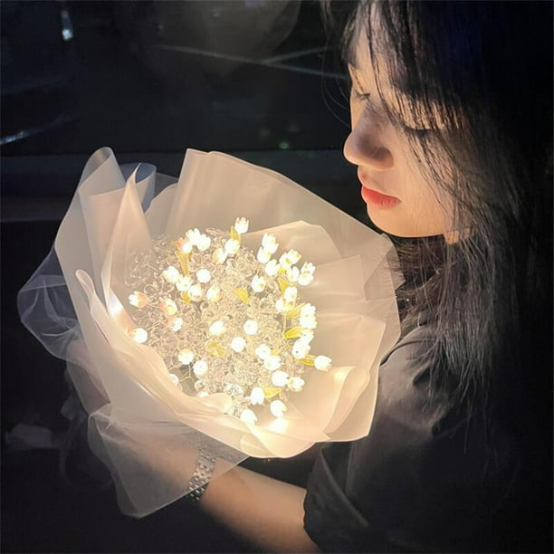 Ramo de tulipanes DIY Jadeshay Ramo brillante tulipanes flores artificiales A