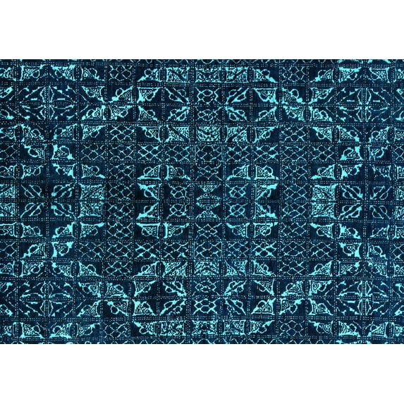 Ahgly Company Machine Washable Indoor Rectangle Abstract Turquoise Blue Modern Area Rugs, 8' x 12'