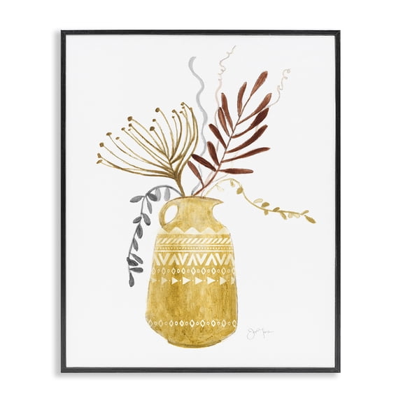 Stupell Industries Eclectic Boho Botanical Still Life Geometric Aztec Patterned Vase Black Framed Giclee Art, 11 x 14, by Tava Studios