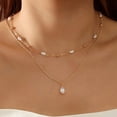 thumbnail image 3 of Collar de perlas para mujer Collar delicado de oro Gargantilla de perlas para fiesta Collares en capas Joyas Regalos para niñas Collar vintage con doble colgante de perlas, 3 of 7