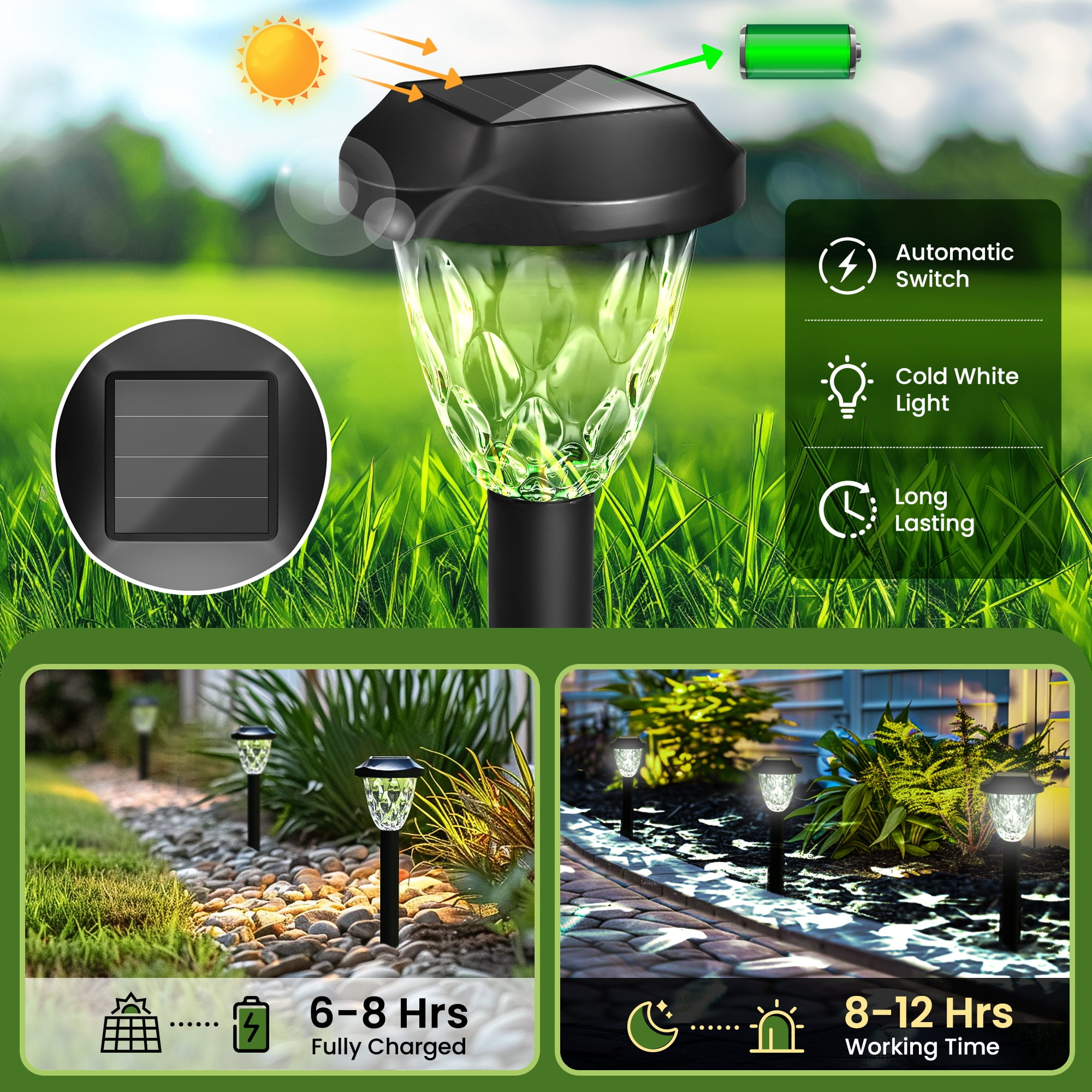 16 Pack Solar Outdoor Lights, Waterproof Auto On/Off Cold White Solar Pathway Lighting for Lawn,Garden and Walkway