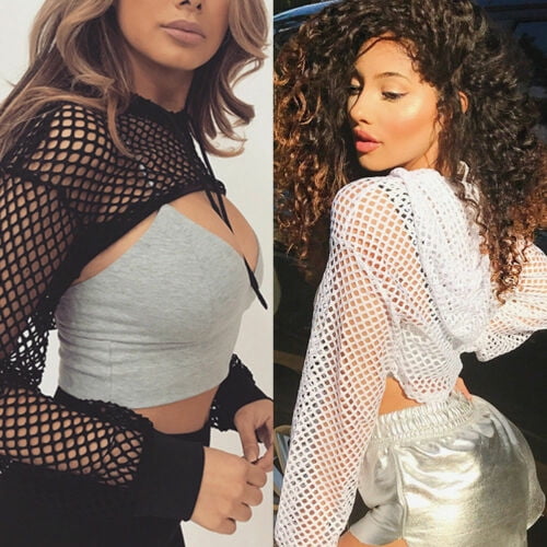 fishnet hoodie crop top