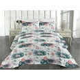 thumbnail image 2 of Ambesonne Floral Quilted Bedspread Set 3 Pcs, Wild Peonies Leaves Modern, Queen, Petrol Blue Pink Peach, 2 of 4