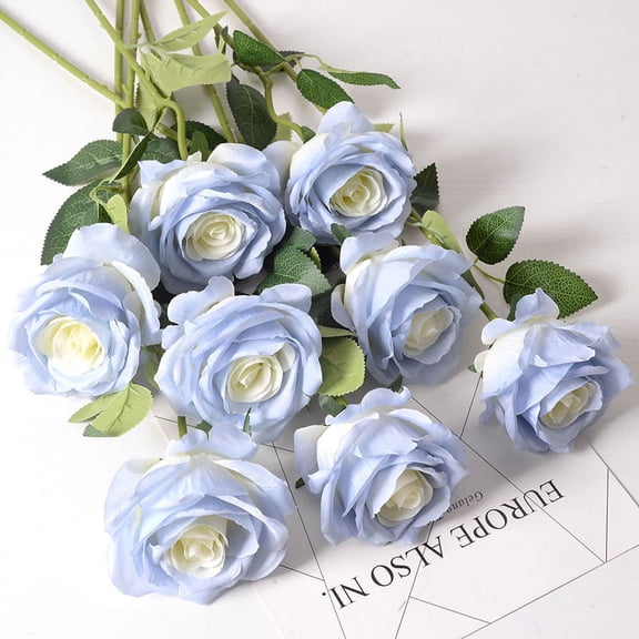 5PCS Roses Artificial Flowers Fake Roses Baby Blue Silk Roses White Silk Flowers Rose with Long Stems for Wedding Home Party Centerpieces Decorations