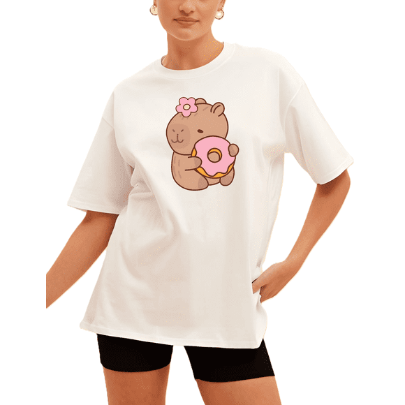 Playera Blanca Camiseta Unisex Estampado Capibara Donita