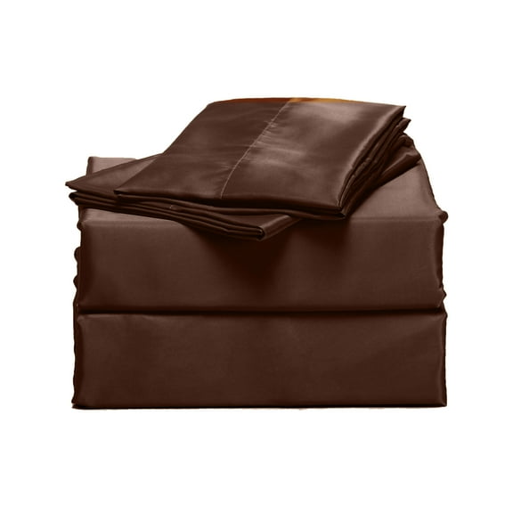 Silky Satin Bed Sheet Set 4-Piece (Chocolate, Full)