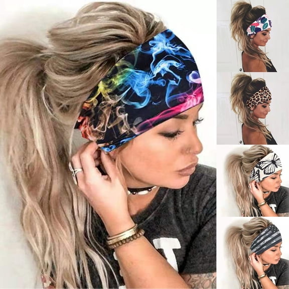 CAIXIA Cute Headbands For Women Womens Bandana Style Printed Elastic Headband Stretch Hair Wrap Casual Fashion Hair Accessory