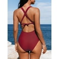 thumbnail image 2 of Cupshe Women's Tummy Control Deep V Neck Double Straps Crisscross Back Tie Bathing Suit, Red, 2 of 5