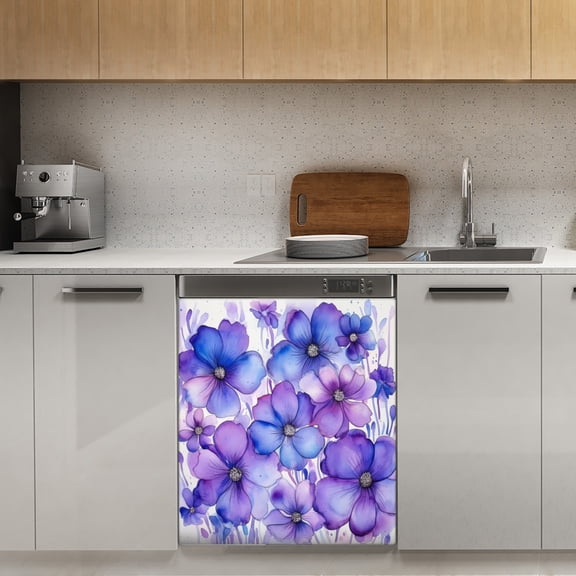 Purple flowers beautiful Dishwasher Magnet Cover Decorative Sticker for Home Cabinet Kitchen 23" x26"