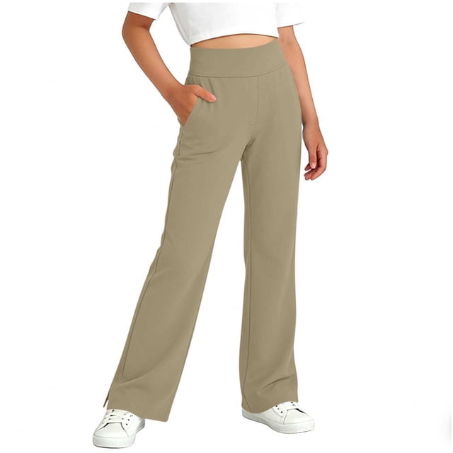 Pantalones de yoga de longitud completa para niños, de color sólido, con cintura elástica, con bolsillos y elásticos, de poliéster para adultos.