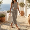 thumbnail image 6 of Women's 2-Piece Linen-Look Lounge Set, Sleeveless Crop Top with High Waist Drawstring Capri Pants, Summer Casual Beach Vacation Outfit Khaki S, 6 of 7
