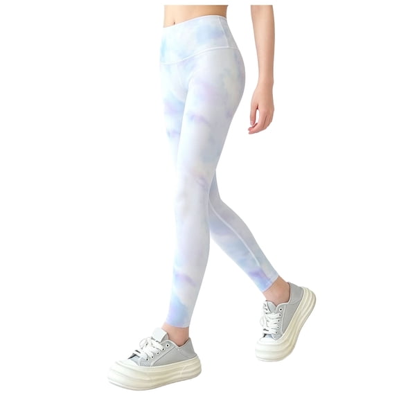 Duqingm Girls' Athletic Leggings Kids Dance Running Yoga Pants Workout Active Dance Tights with Pockets (Blue,6-7 Years)