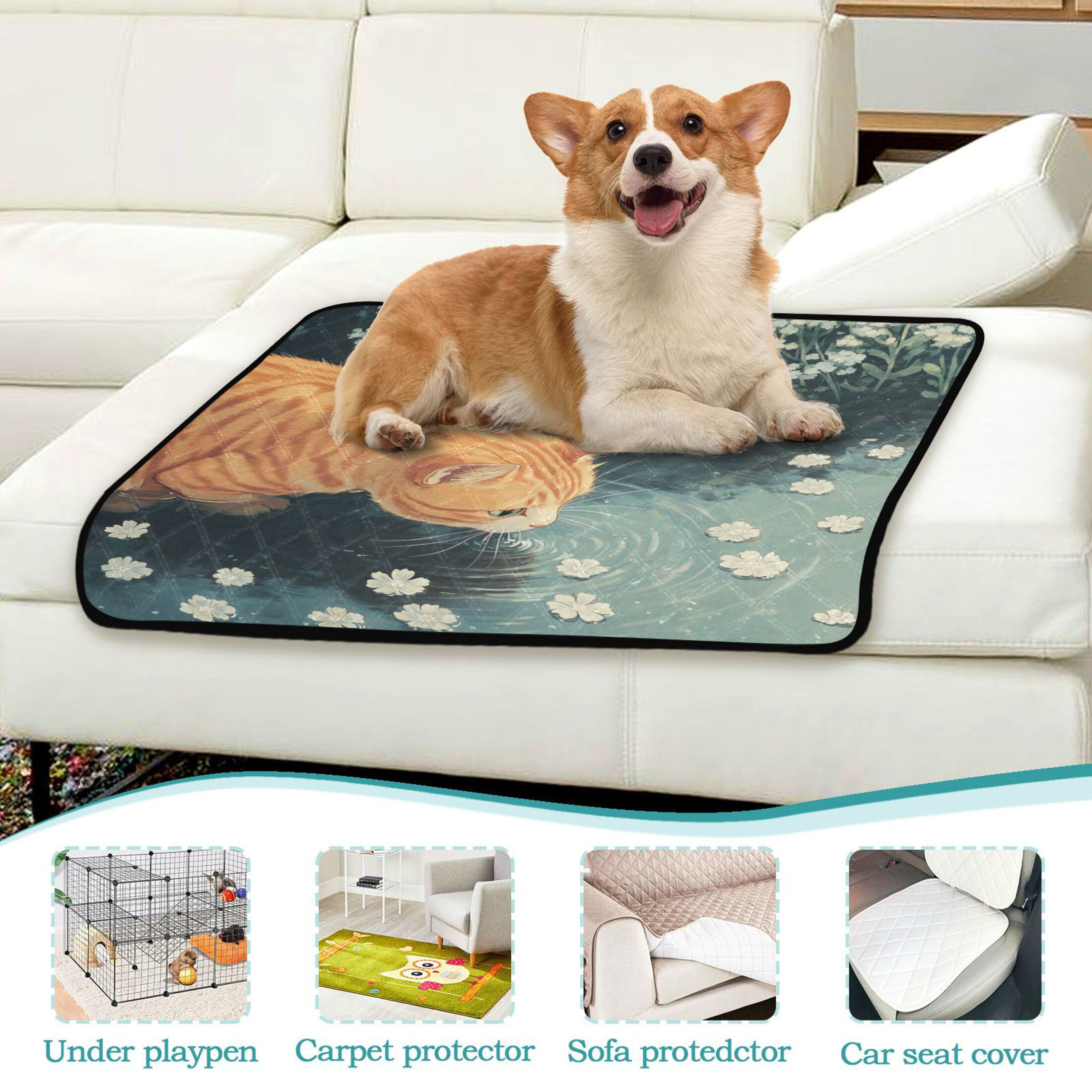 Qxltty Orange Cat Cat litter Pads Pet Set of 2 Diaper Mats Center Anti-leakage Layer Absorbent Soft and Comfortable