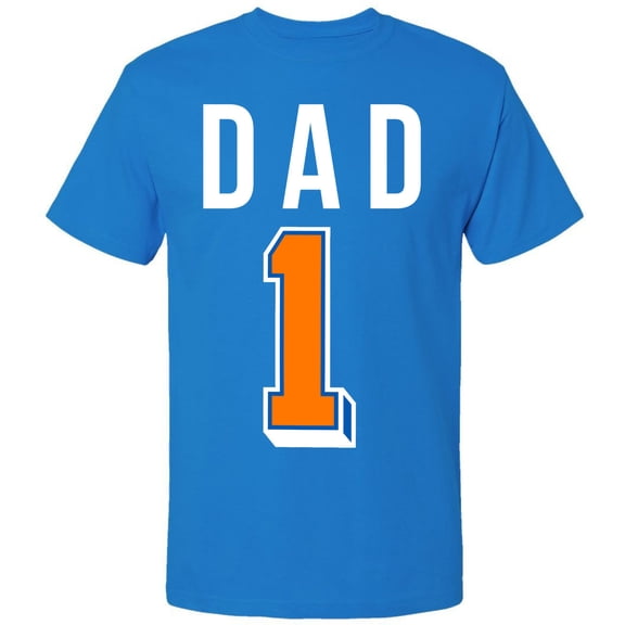 Dad 1 Printed Crewneck T-Shirt | No.1 Dad Graphic Tee for Men | Father’s Day Gift Shirt | Funny Unisex Crewneck Print Tshirt | Birthday or Christmas Gift Idea for Dad, Ocean Blue (XS)