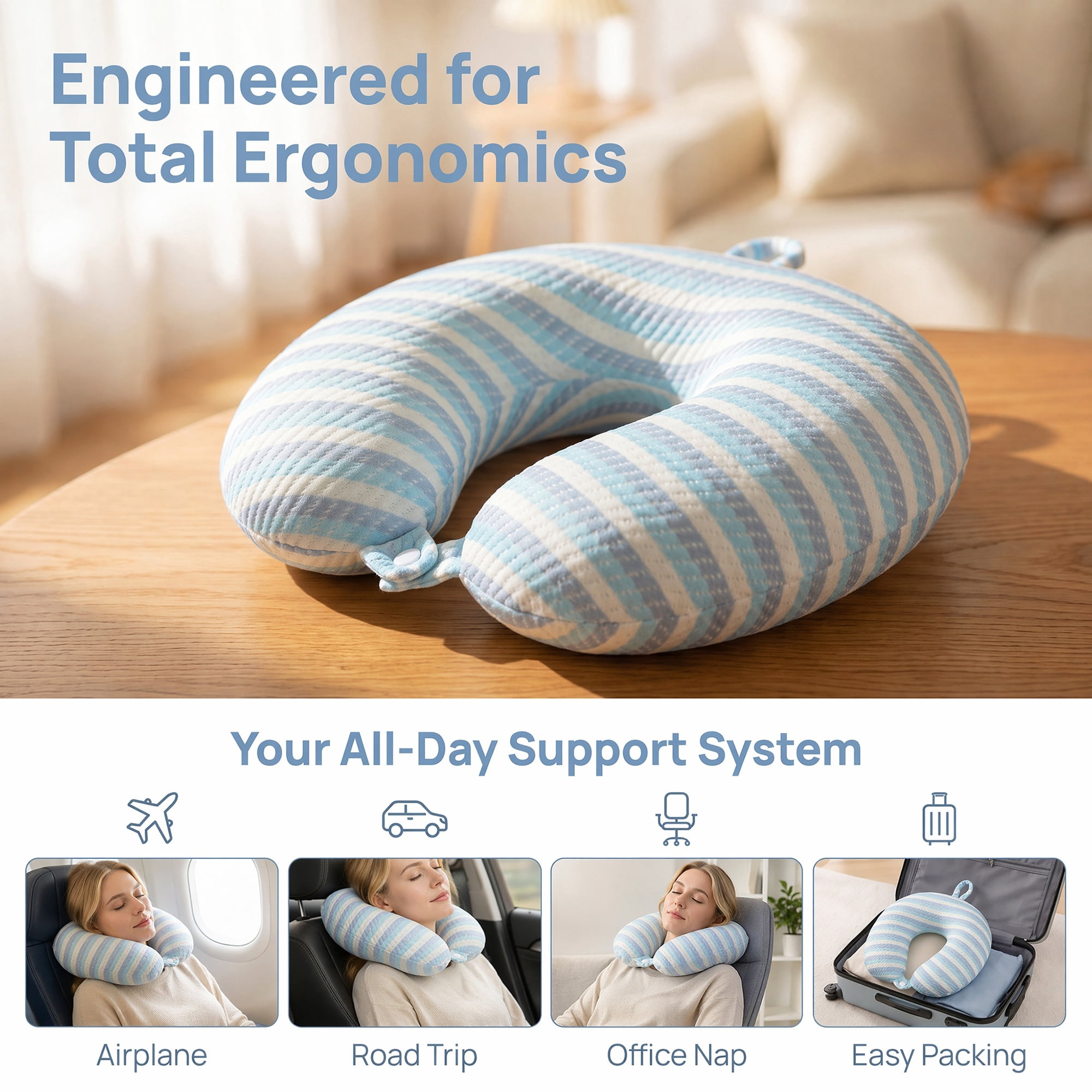 Unique Bargains Memory Foam Travel U Shape Neck Pillow for Airplane Blue 12"x12"