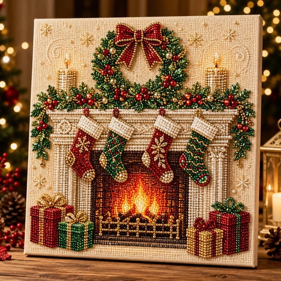 DIY Christmas Pearl Art Kits for Adults, 5D Diamond Art Kits A15 | Cute Christmas Pearl Art Kit, 5D Diamond Painting for Adults, 12x12 inch DIY Xmas Winter Wall Decor Gift,1PC