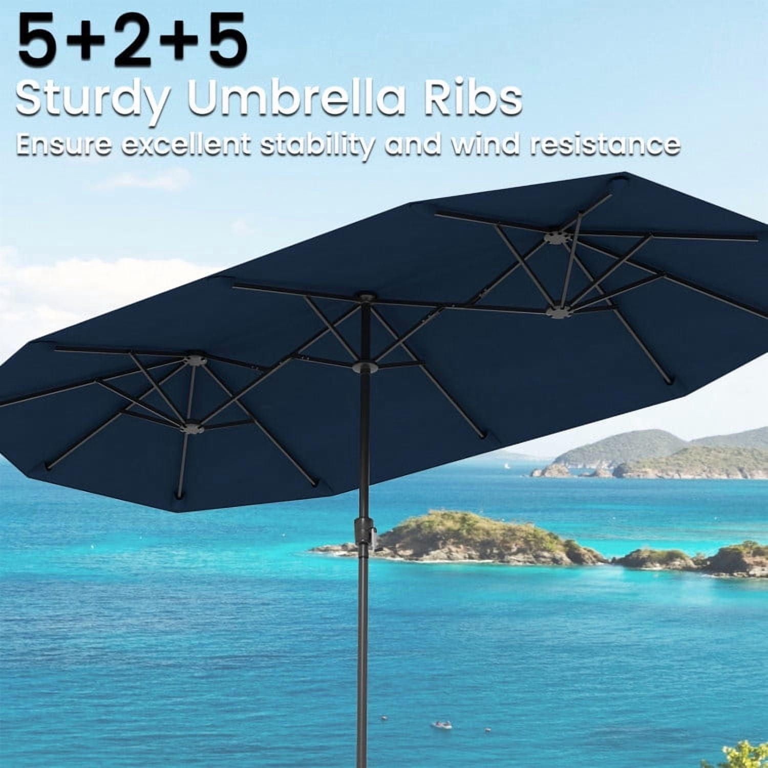 GVN Outdoor Patio Umbrella,Patio Umbrella,13 FT Large Patio Umbrella Outdoor Double-Sided Table Market Umbrella with Crank Handle-Navy