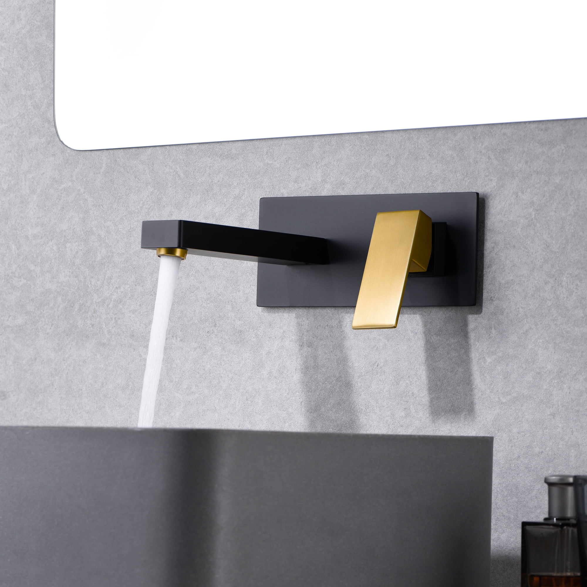 SUMERAIN Wall Mount Bathroom Faucet Black and Gold Finish, Lavatory Vessel Sink Faucet with Rough in Valve