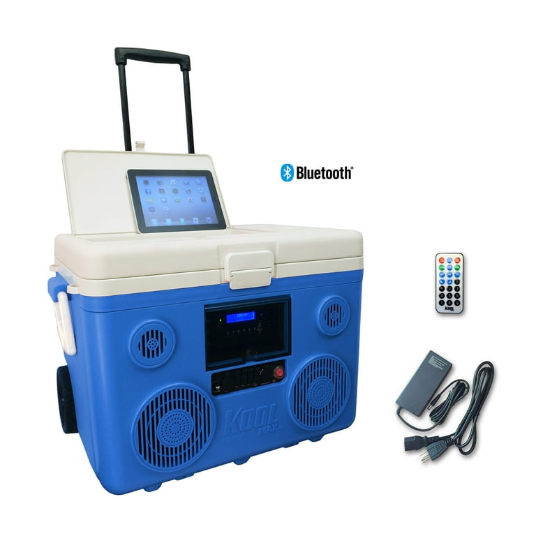  KoolMAX Cooler with Bluetooth Speaker System, 350W Boombox, 40  Qt Cooler, Rechargeable, USB 12V Car Cigarette Lighter Power Station,  Guitar Amplifier, Radio, PA Machine, Karaoke, Blue : Musical Instruments