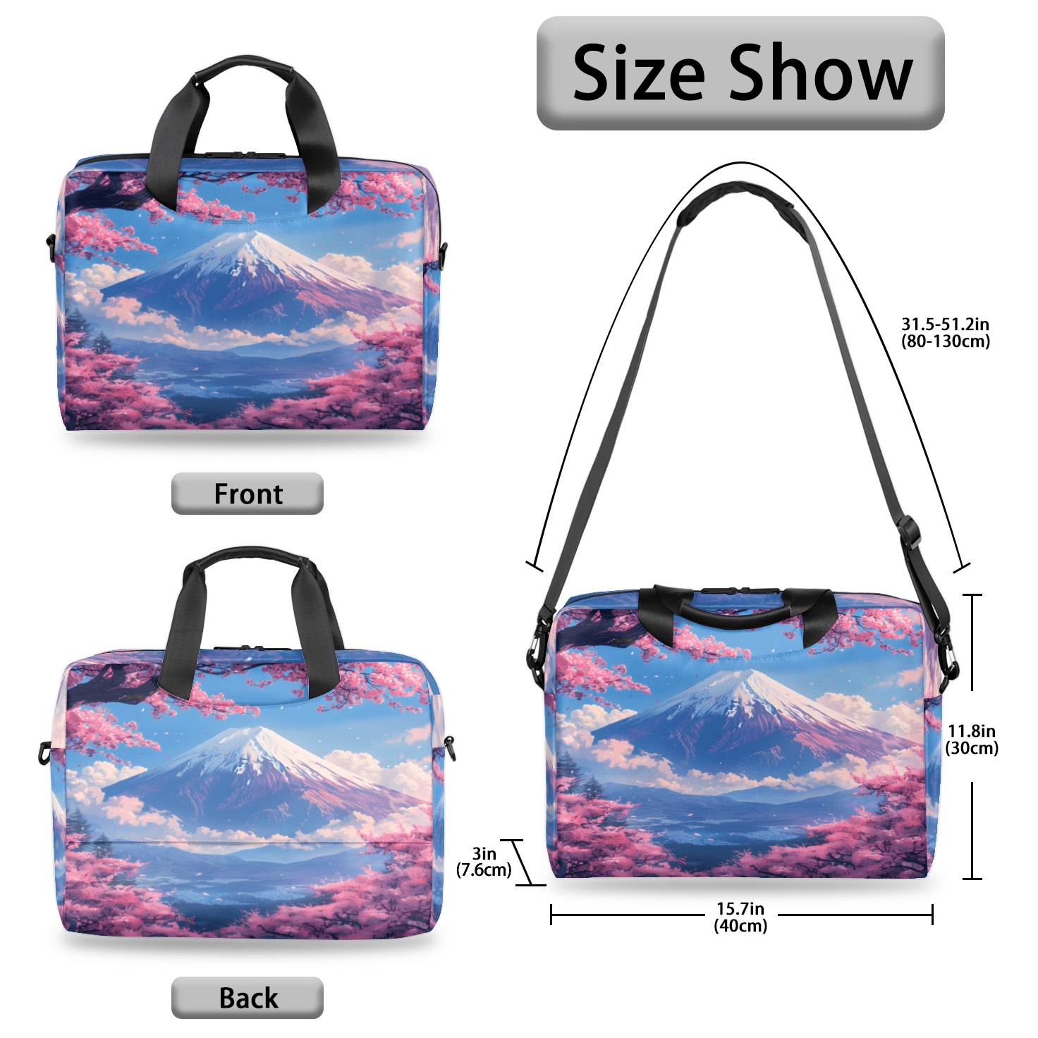 Herdesigns Asian Japanese Laptop Bag for Women Men, Computer Case Briefcase Messenger Bags, 15-15.6 inch Laptop Sleeve Shoulder Bag