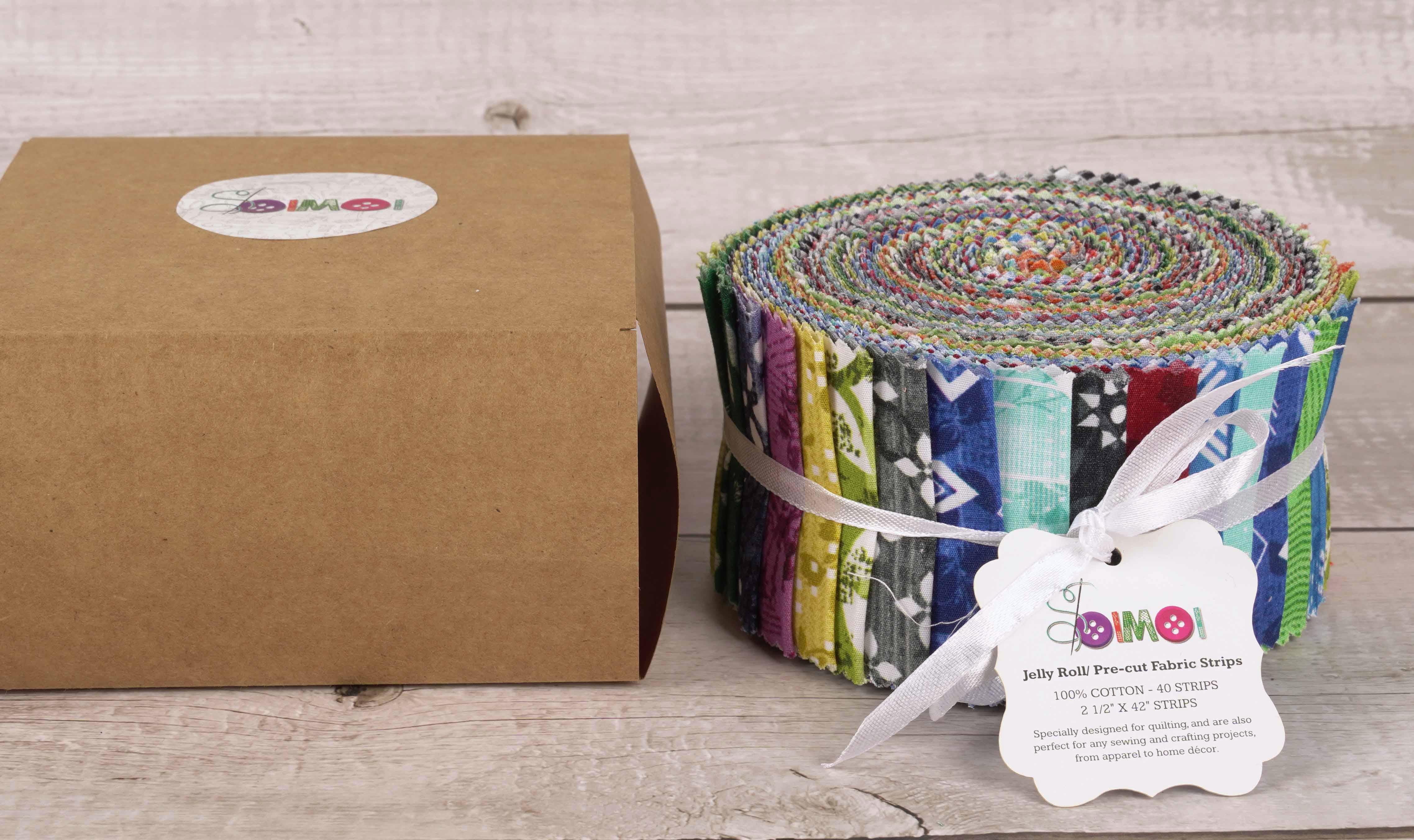 Soimoi 40Pcs Geometric & Texture Print Cotton Precut Fabrics For Quilting Craft Strips 2.5x42inches Jelly Roll - Multicolor