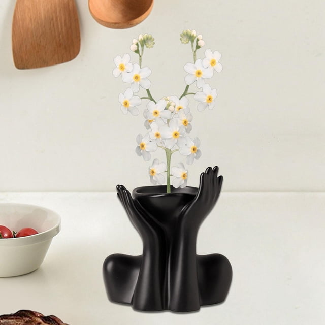 Florero de cerámica, macetero, accesorios de decoración del hogar, florero de escritorio de cerámica creativo, macetero de mesa para inauguración de Cara de soporte negra