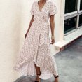 thumbnail image 3 of SMihono Robe d'Été pour Femmes Grande Taille Été Femmes Aguichant à Col en V Imprimée Dames à Manches Courtes Robe de Plage Décontractée, 3 of 8