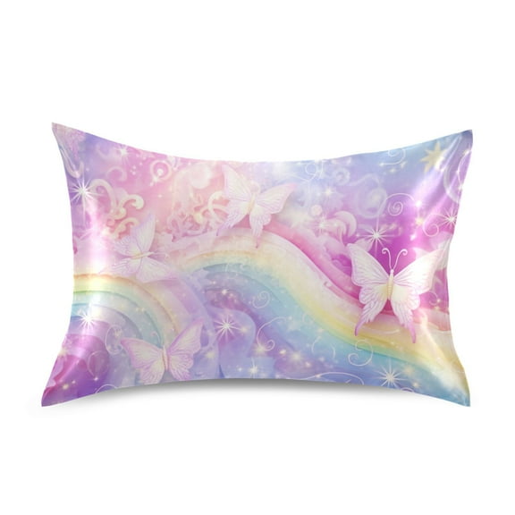 JSTEL Butterfly Unicorn Rainbow Satin Pillowcase Standard Size Pillow Cases Envelope Closure Bed Pillow Cover, 20 x 26 inch