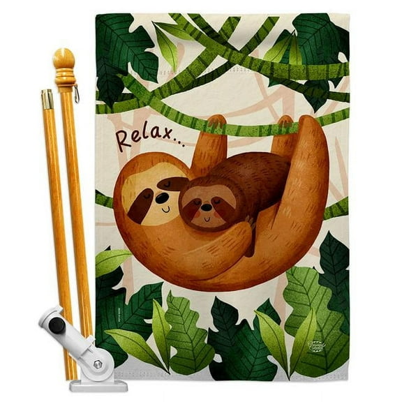 Ornament Collection HS190014-BO 28 x 40 in. Relaxing Sloths House Flag Set Animals Wildlife Double-Sided Decorative Vertical Flags & Decoration Banner Garden Yard Gift