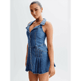 thumbnail image 4 of Robes en Denim Sans Manches pour Femmes Chic à Simple Boutonnage Ourlet à Volants Robe Longueur Mini Bleu m, 4 of 8