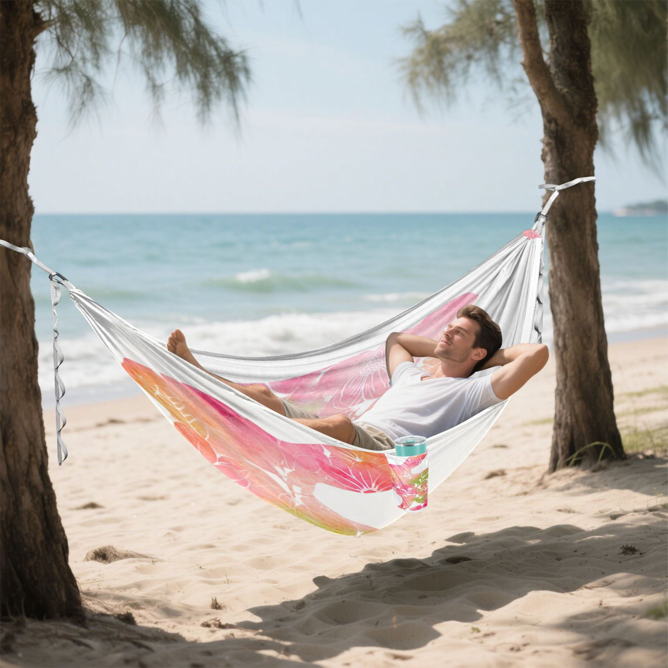 Hanging Hammock Portable Travel Camping For Outdooor Beach Camping Hiking Green Watercolor Floral Bunny