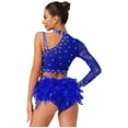 thumbnail image 4 of SiiRoh Women Ballroom Latin Dance Set One Shoulder Crop Top with Feather Briefs Belly Dancing Outfit Royal Blue XXL, 4 of 7