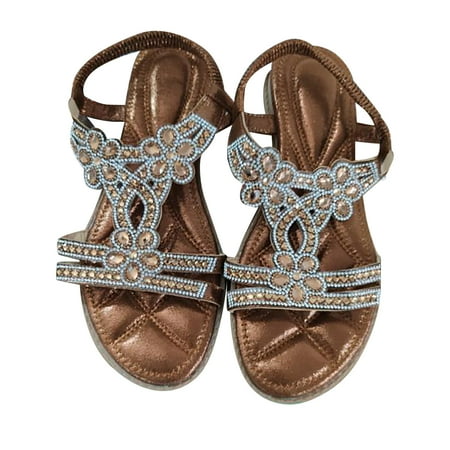 

Utoimkio Clearance Slide Sandals for Women Bohemian Women Flats Wedge Heel Open Toe Comfortable Shoes Roman Sandals