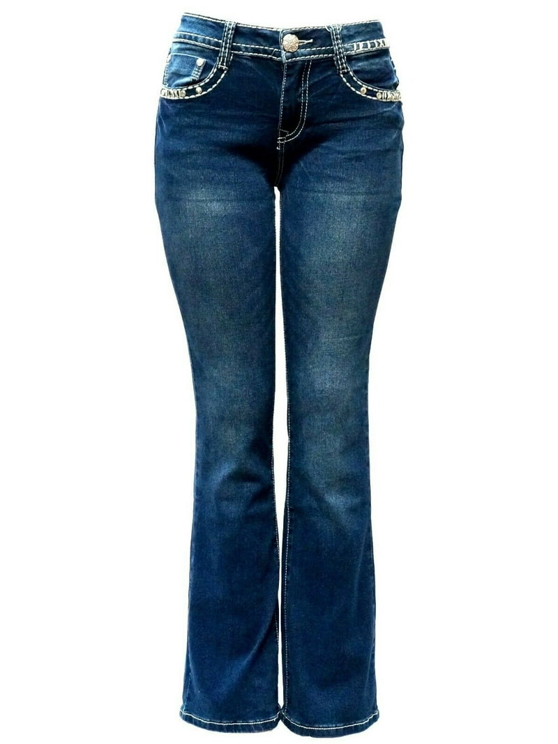 Jack David Dark Wash Denim Jeans, Rhinestone Studs, Flap