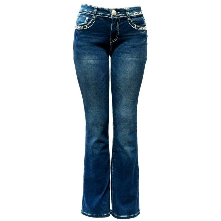 Stonewash Blue Denim Button Front Flared Jeans ‐ Phix