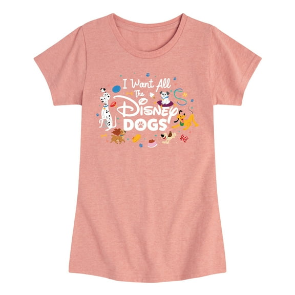 Disney Classics - Cats & Dogs - I Want All The Disney Dogs  - Toddler And Youth Girls Short Sleeve Graphic T-Shirt