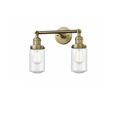 

Brushed Brass Tone Bathroom Vanity 14 Wide Seedy Glass Steel/Cast Brass Medium Base LED 2 Light Fixture