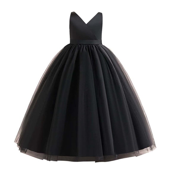 Fgnfyis Toddler Princess Dress Sleeveless Satin Net Long Puff Skirt Birthday Performance European Style Girls Summer Dresses Black 4-5 Years