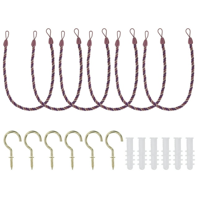 Unique Bargains Attaches de Rideaux, Lot de 6 Attaches de Rideaux Tressées avec Crochets à Vis et Boulons, Violet Foncé